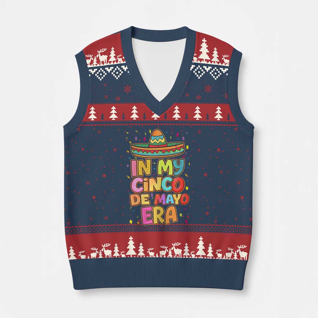 Funny Mexican Fiesta Party V-Neck Knit Sweater Vest In My Cinco De Mayo Era TS12 Navy Red Print Your Wear