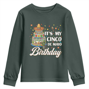 Funny Cinco De Mayo Birthday Youth Sweatshirt Mexican Fiesta Theme Party TS12 Dark Forest Green Print Your Wear