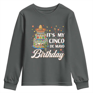 Funny Cinco De Mayo Birthday Youth Sweatshirt Mexican Fiesta Theme Party TS12 Dark Heather Print Your Wear