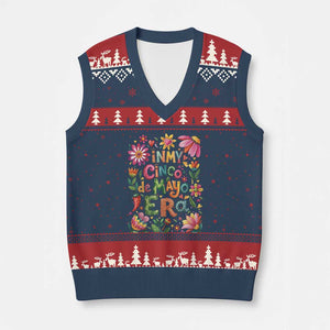 Trendy Floral Fiesta Celebration V-Neck Knit Sweater Vest In My Cinco De Mayo Era TS12 Navy Red Print Your Wear