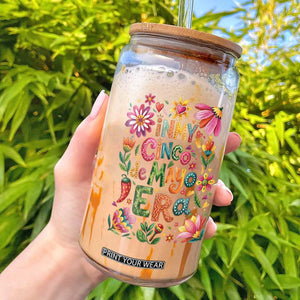 Trendy Floral Fiesta Celebration Glass Can In My Cinco De Mayo Era TS12 Black Print Your Wear