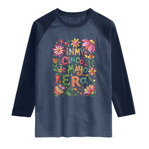 Trendy Floral Fiesta Celebration Raglan Shirt In My Cinco De Mayo Era TS12 Heather Denim Navy Print Your Wear