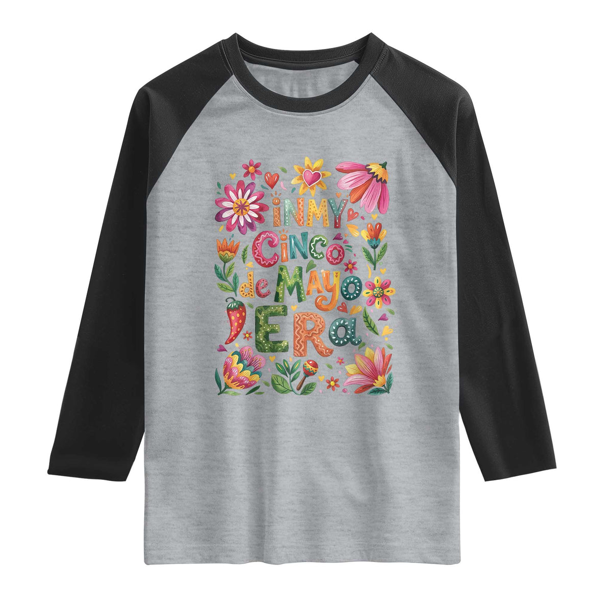 Trendy Floral Fiesta Celebration Raglan Shirt In My Cinco De Mayo Era TS12 Heather Gray Black Print Your Wear