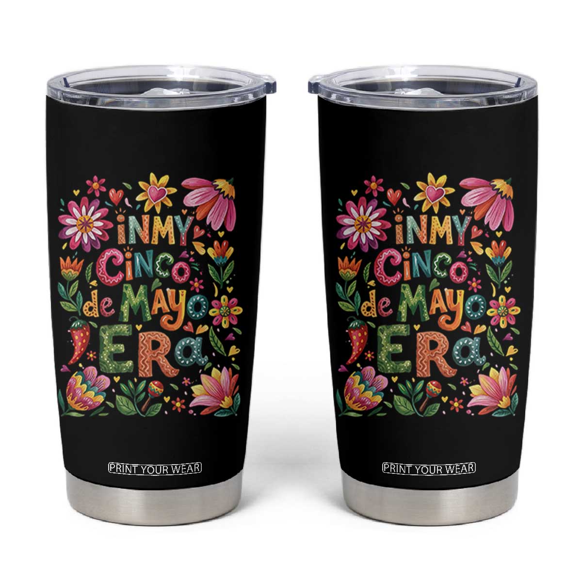 Trendy Floral Fiesta Celebration Tumbler Cup In My Cinco De Mayo Era TS12 Black Print Your Wear