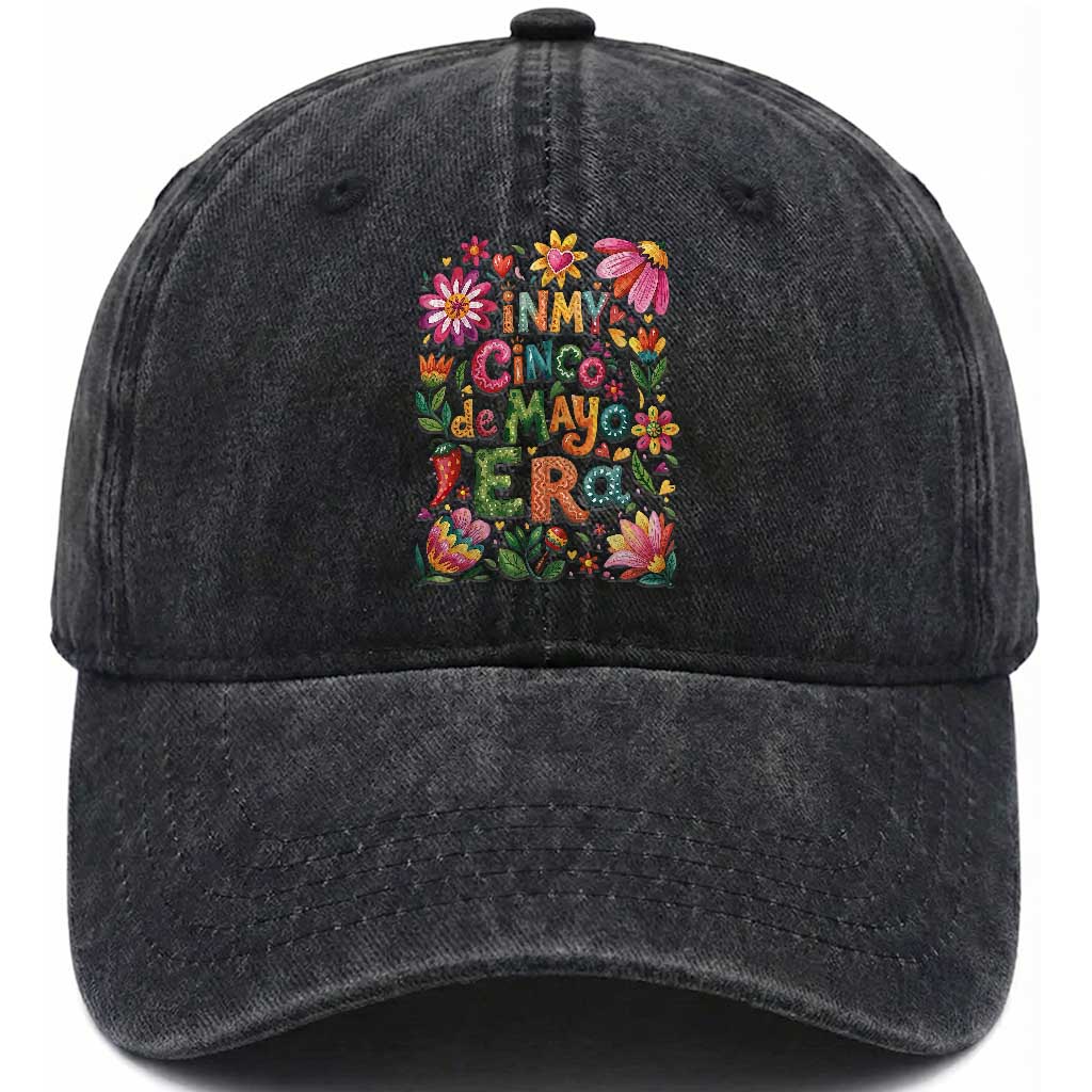 Trendy Floral Fiesta Celebration Washed Cotton Baseball Cap In My Cinco De Mayo Era TS12 Print Your Wear