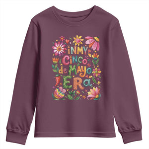 Trendy Floral Fiesta Celebration Youth Sweatshirt In My Cinco De Mayo Era TS12 Maroon Print Your Wear