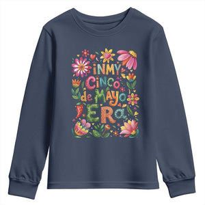 Trendy Floral Fiesta Celebration Youth Sweatshirt In My Cinco De Mayo Era TS12 Navy Print Your Wear