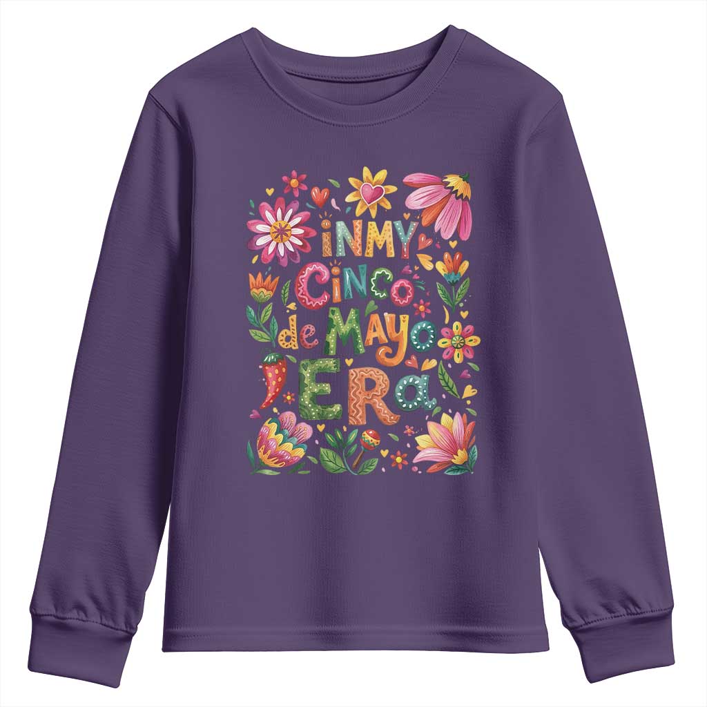 Trendy Floral Fiesta Celebration Youth Sweatshirt In My Cinco De Mayo Era TS12 Purple Print Your Wear