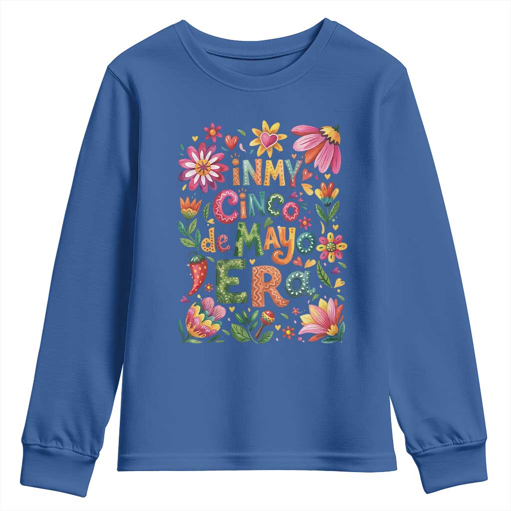 Trendy Floral Fiesta Celebration Youth Sweatshirt In My Cinco De Mayo Era TS12 Royal Blue Print Your Wear