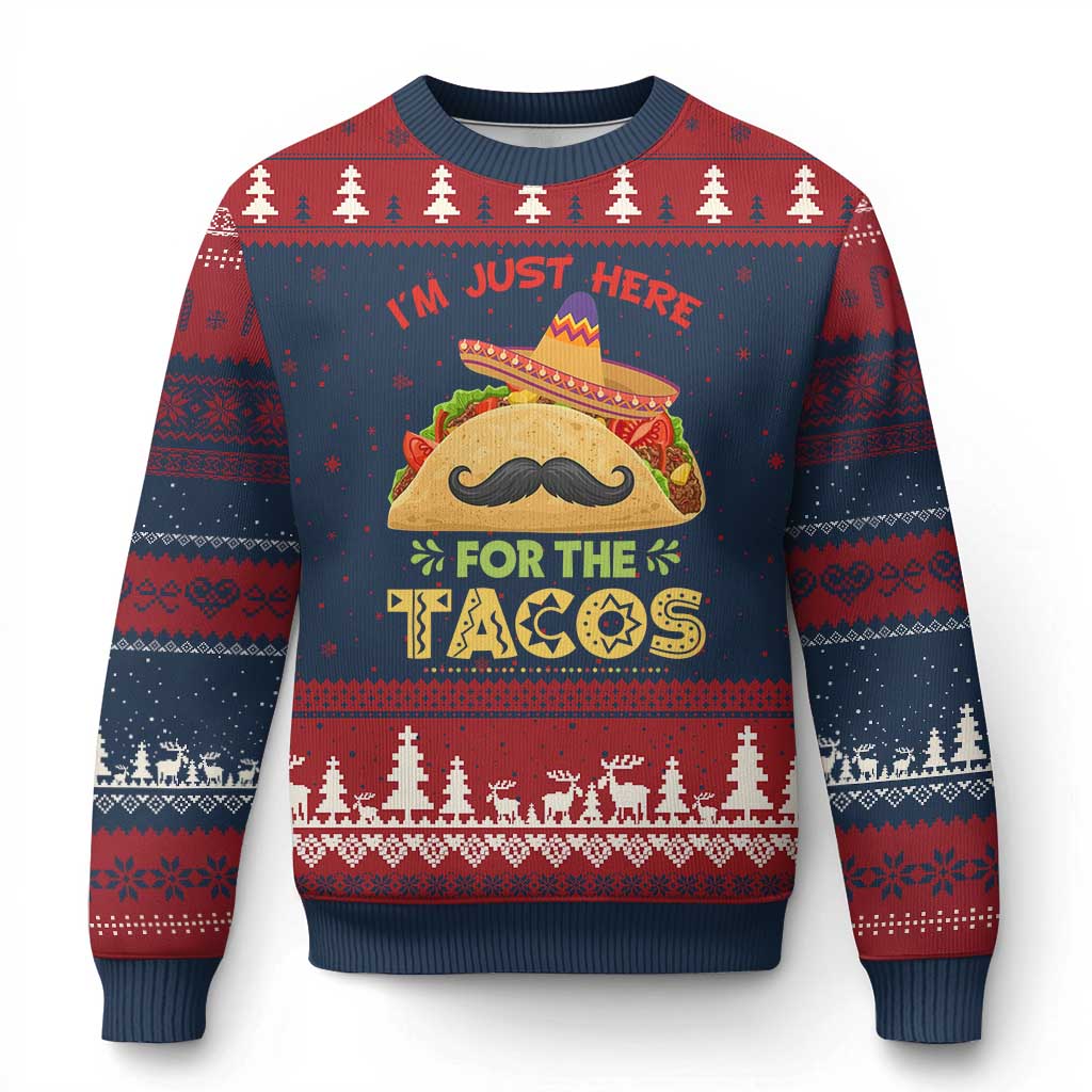 Funny Cinco De Mayo Taco Ugly Christmas Sweater Just Here For The Tacos TS12 Navy Red Print Your Wear