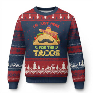Funny Cinco De Mayo Taco Ugly Christmas Sweater Just Here For The Tacos TS12 Navy Red Print Your Wear