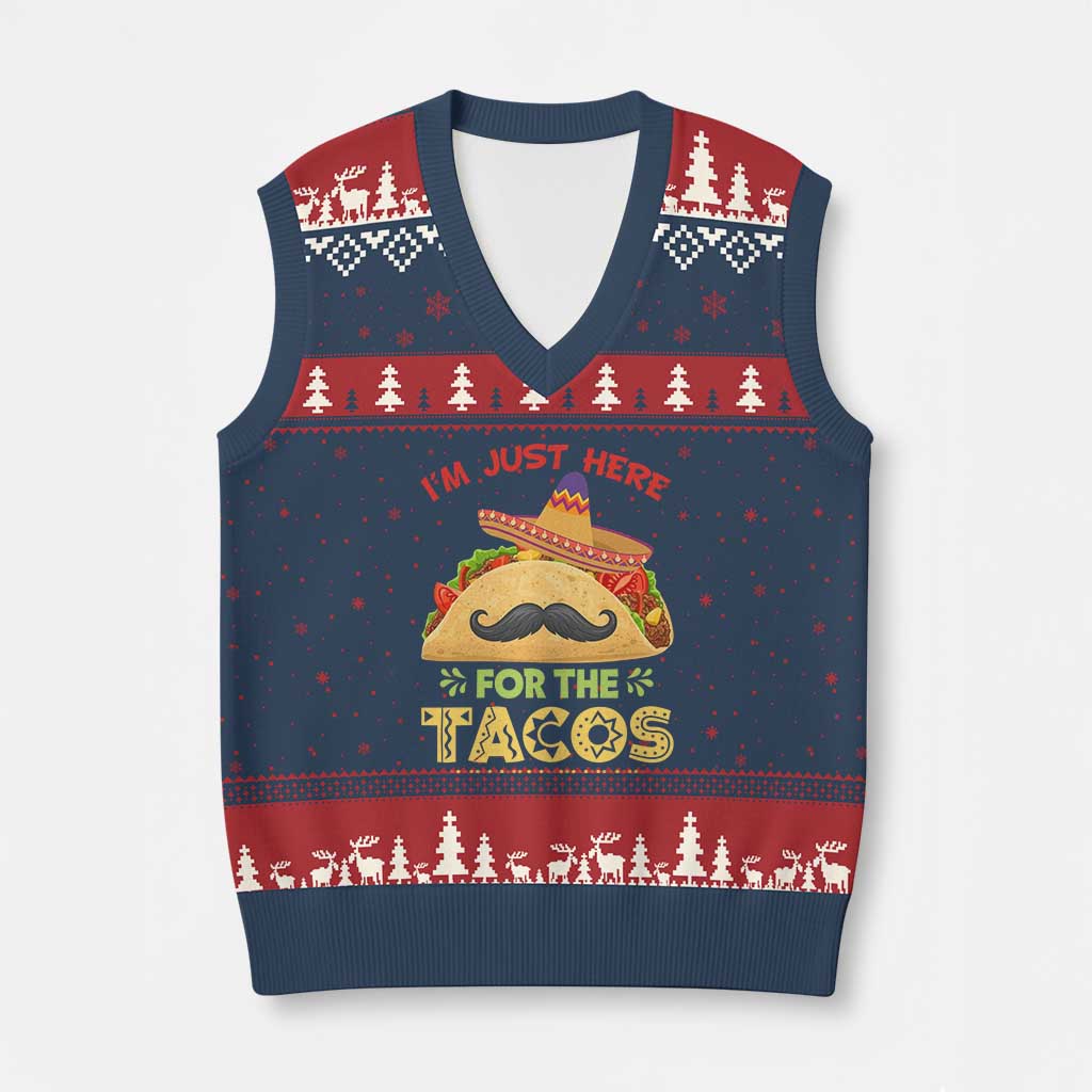 Funny Cinco De Mayo Taco V-Neck Knit Sweater Vest Just Here For The Tacos TS12 Navy Red Print Your Wear
