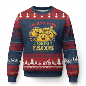 Funny Cinco De Mayo Just Here For The Tacos Ugly Christmas Sweater Taco Lover Gift TS12 Navy Red Print Your Wear