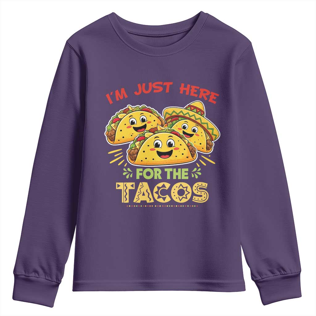 Funny Cinco De Mayo Just Here For The Tacos Youth Sweatshirt Taco Lover Gift TS12 Purple Print Your Wear