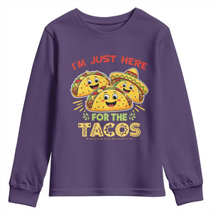 Funny Cinco De Mayo Just Here For The Tacos Youth Sweatshirt Taco Lover Gift TS12 Purple Print Your Wear