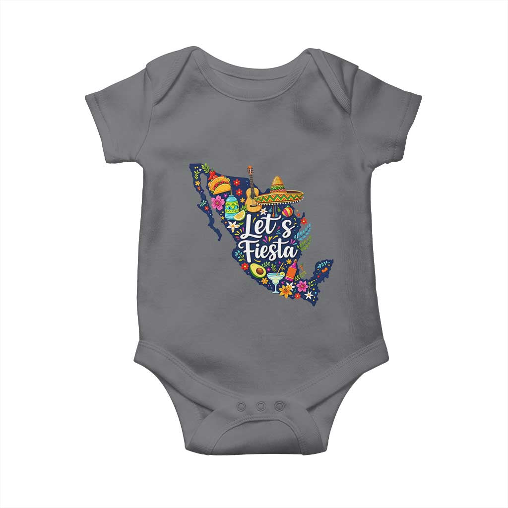 Cinco De Mayo Party Mexican Map Baby Onesie Lets Fiesta TS12 Charcoal Print Your Wear