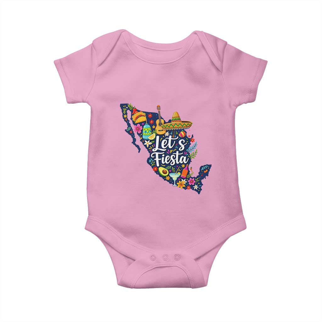 Cinco De Mayo Party Mexican Map Baby Onesie Lets Fiesta TS12 Light Pink Print Your Wear