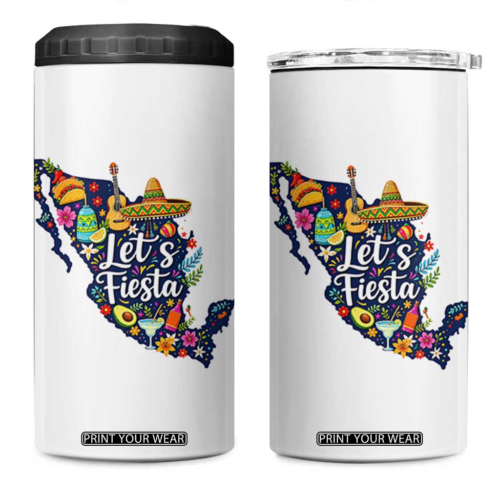 Cinco De Mayo Party Mexican Map 4 in 1 Can Cooler Tumbler Lets Fiesta TS12 One Size: 16 oz White Print Your Wear