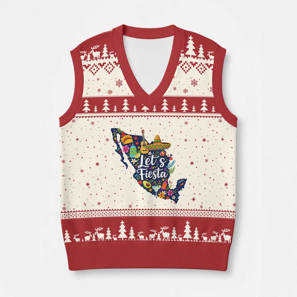 Cinco De Mayo Party Mexican Map V-Neck Knit Sweater Vest Lets Fiesta TS12 Beige Red Print Your Wear