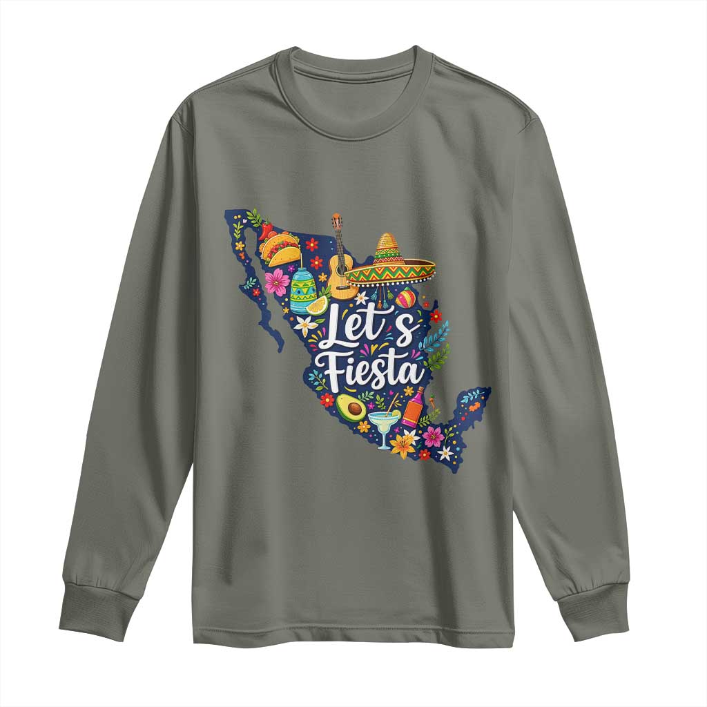 Cinco De Mayo Party Mexican Map Long Sleeve Shirt Lets Fiesta TS12 Military Green Print Your Wear