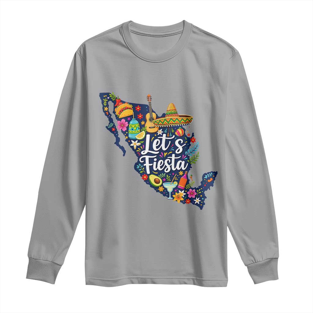 Cinco De Mayo Party Mexican Map Long Sleeve Shirt Lets Fiesta TS12 Sport Gray Print Your Wear