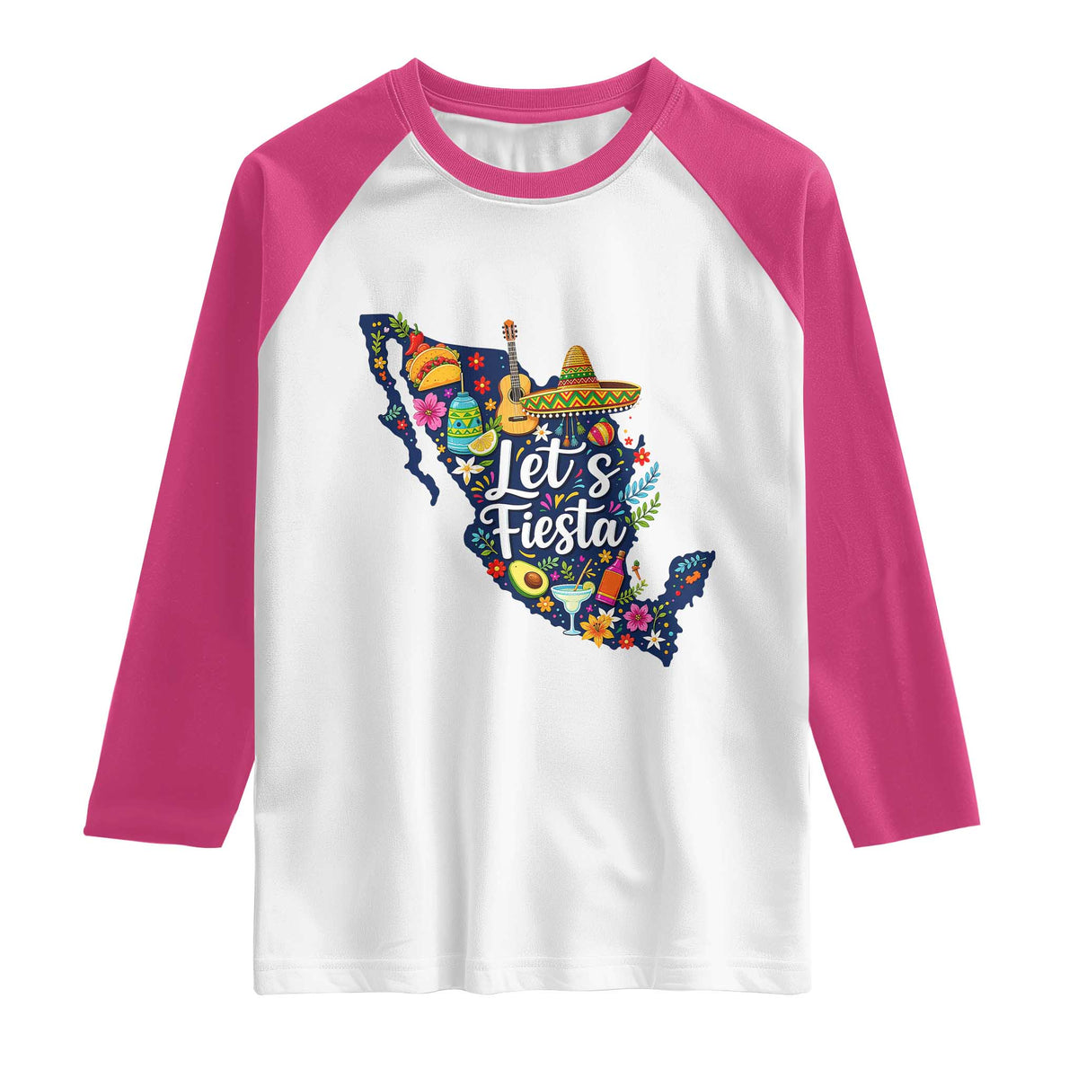 Cinco De Mayo Party Mexican Map Raglan Shirt Lets Fiesta TS12 White Heliconia Print Your Wear