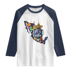 Cinco De Mayo Party Mexican Map Raglan Shirt Lets Fiesta TS12 White Navy Print Your Wear