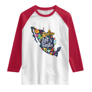 Cinco De Mayo Party Mexican Map Raglan Shirt Lets Fiesta TS12 White Red Print Your Wear