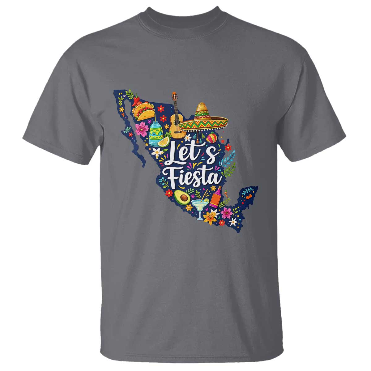 Cinco De Mayo Party Mexican Map T Shirt Lets Fiesta TS12 Charcoal Print Your Wear