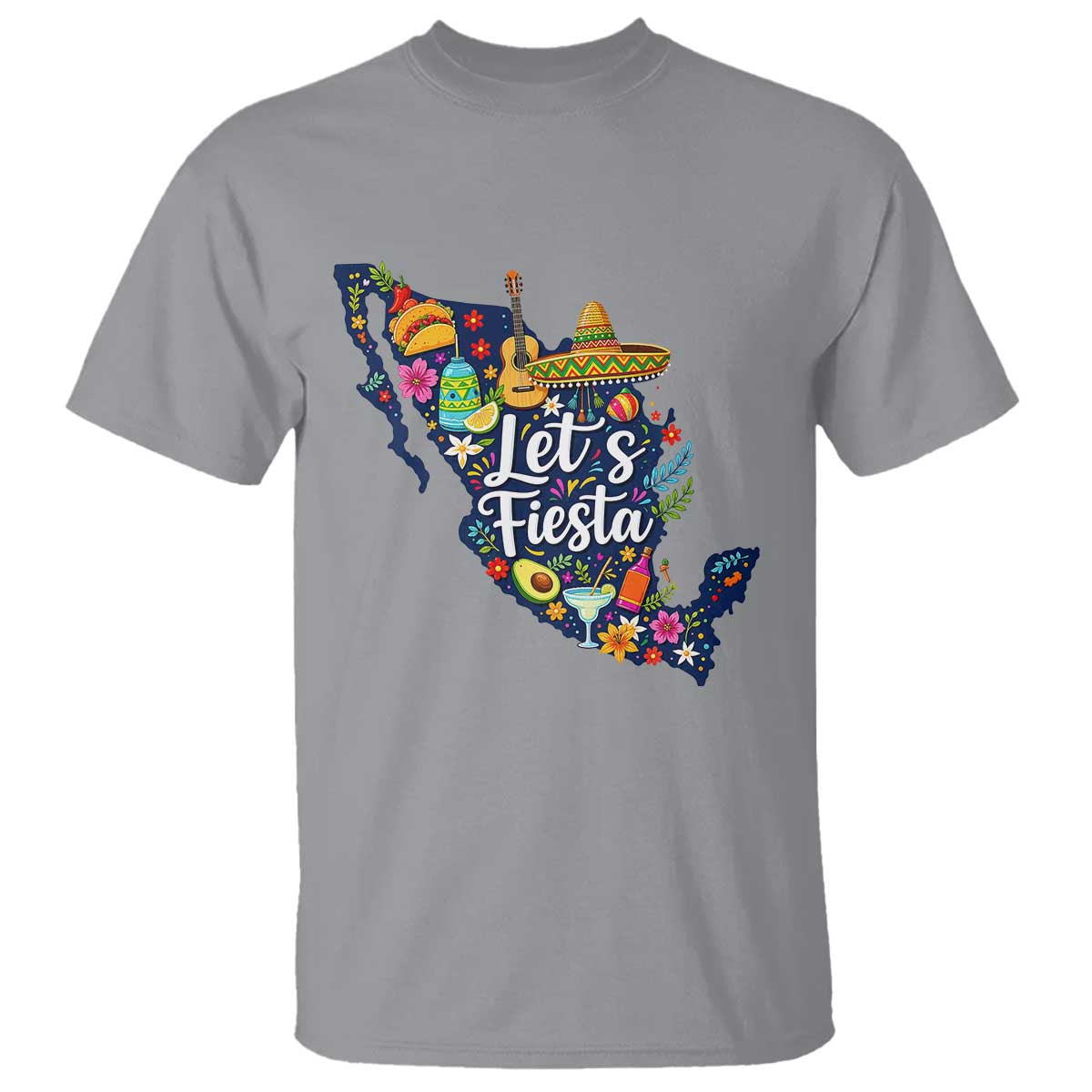 Cinco De Mayo Party Mexican Map T Shirt Lets Fiesta TS12 Sport Gray Print Your Wear