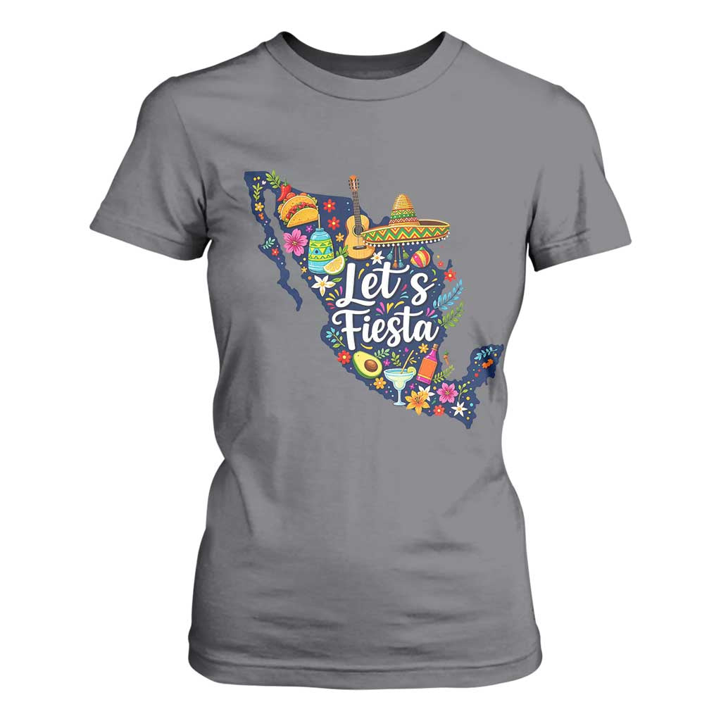 Cinco De Mayo Party Mexican Map T Shirt For Women Lets Fiesta TS12 Charcoal Print Your Wear