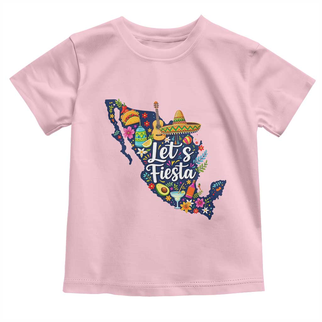 Cinco De Mayo Party Mexican Map Toddler T Shirt Lets Fiesta TS12 Light Pink Print Your Wear