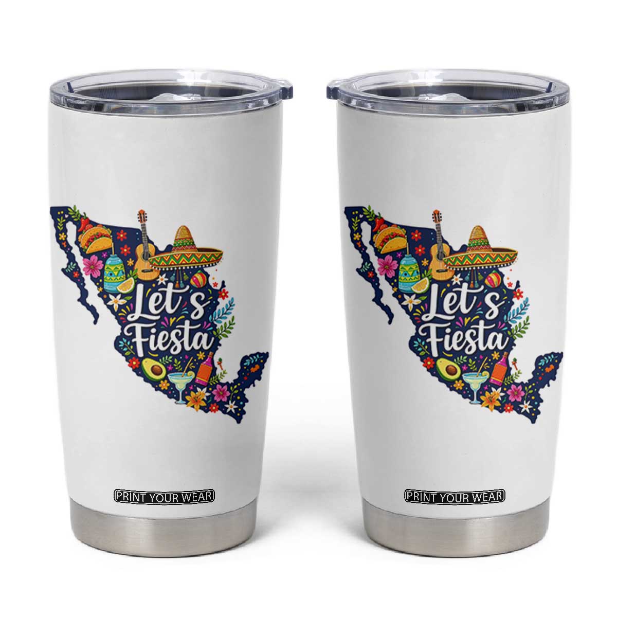 Cinco De Mayo Party Mexican Map Tumbler Cup Lets Fiesta TS12 White Print Your Wear