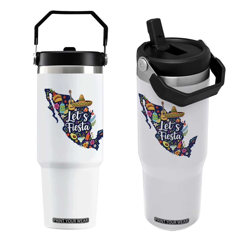 Cinco De Mayo Party Mexican Map Flip Straw Tumbler Lets Fiesta TS12 One Size: 30 oz White Print Your Wear