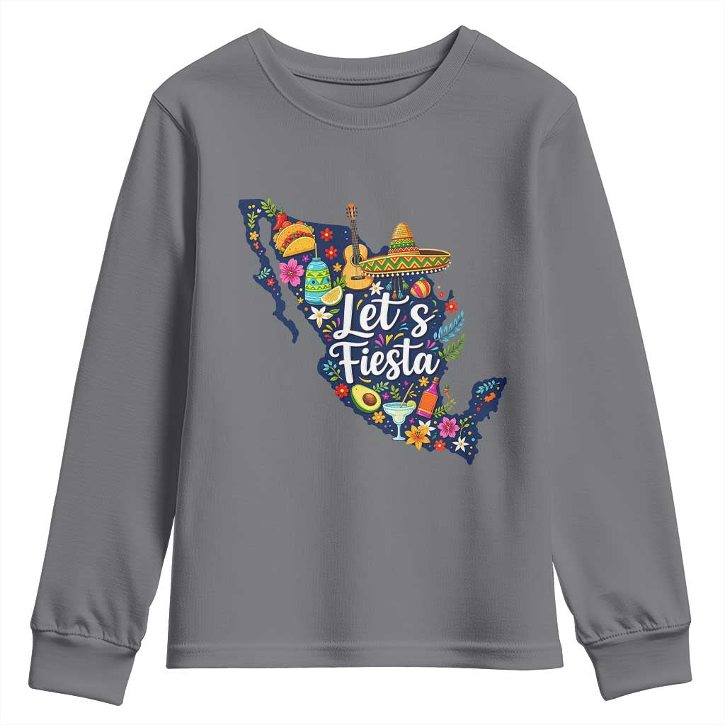 Cinco De Mayo Party Mexican Map Youth Sweatshirt Lets Fiesta TS12 Charcoal Print Your Wear
