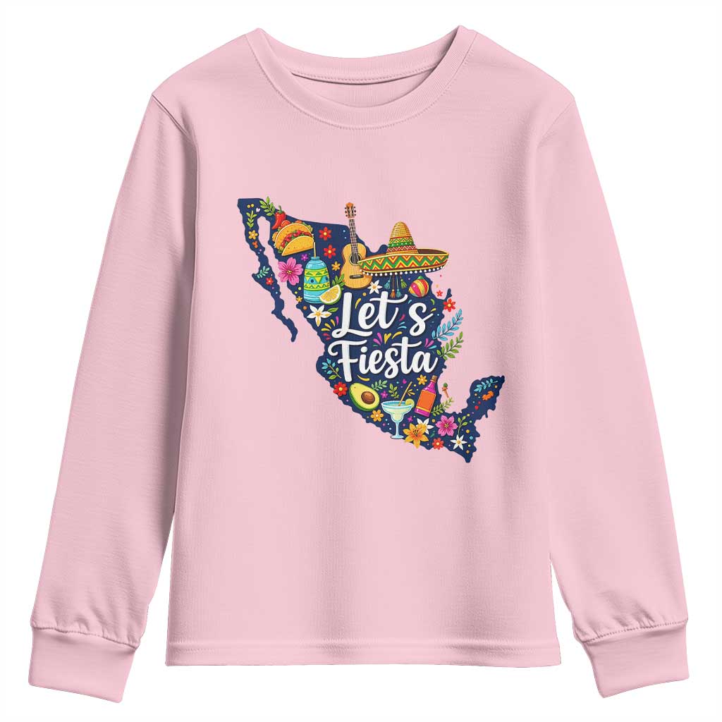 Cinco De Mayo Party Mexican Map Youth Sweatshirt Lets Fiesta TS12 Light Pink Print Your Wear