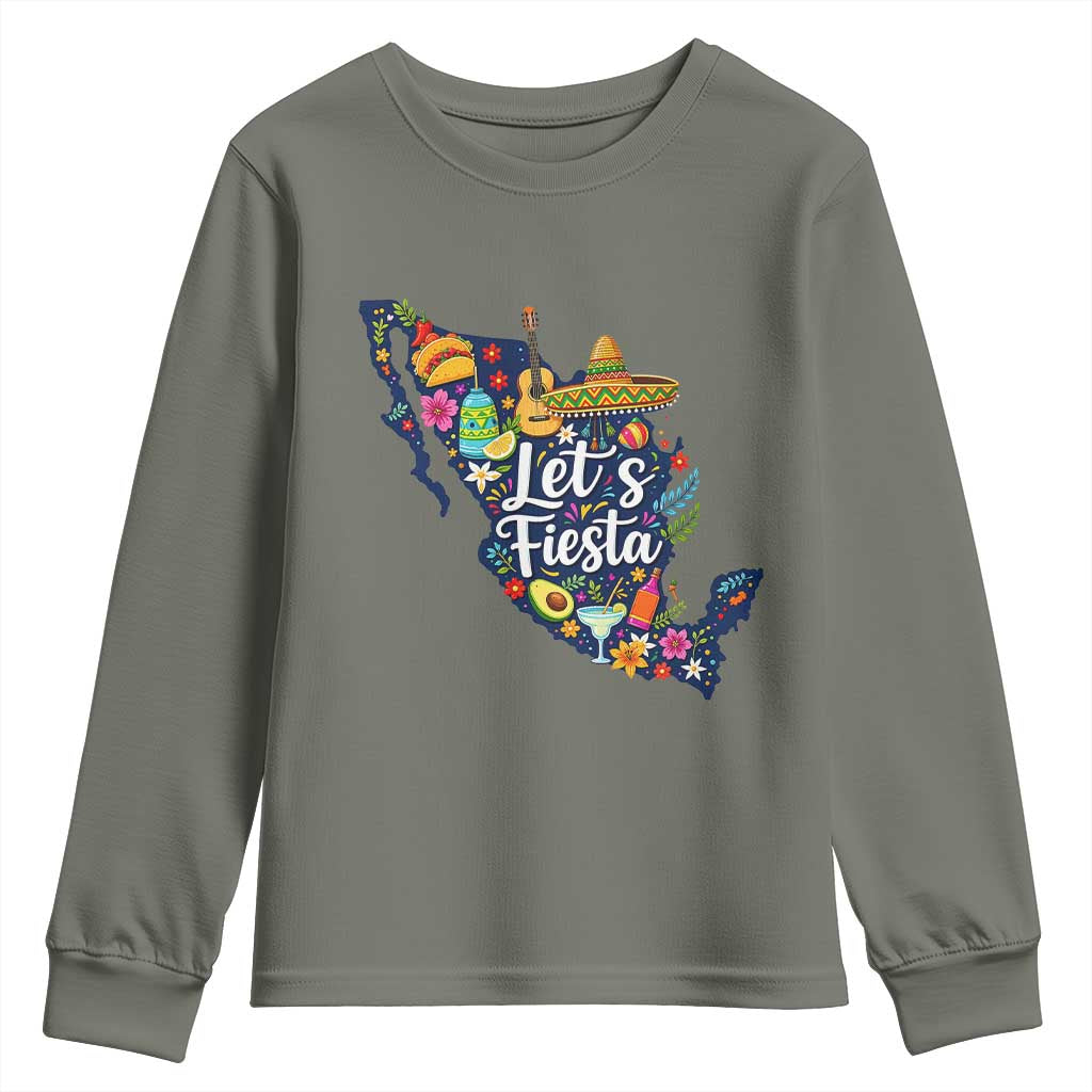 Cinco De Mayo Party Mexican Map Youth Sweatshirt Lets Fiesta TS12 Military Green Print Your Wear