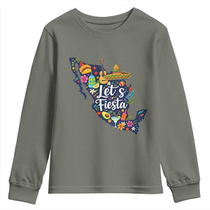 Cinco De Mayo Party Mexican Map Youth Sweatshirt Lets Fiesta TS12 Military Green Print Your Wear