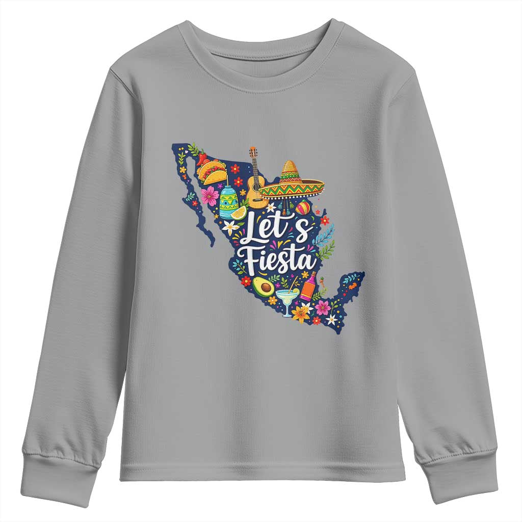 Cinco De Mayo Party Mexican Map Youth Sweatshirt Lets Fiesta TS12 Sport Gray Print Your Wear