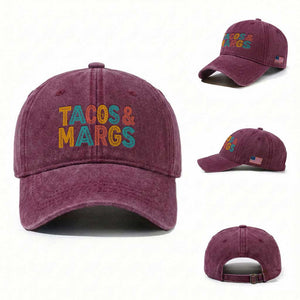 Tacos And Margaritas Lover Washed Cotton Baseball Cap Cinco De Mayo Fiesta TS12 Washed Cap Universal Fit Burgundy Print Your Wear