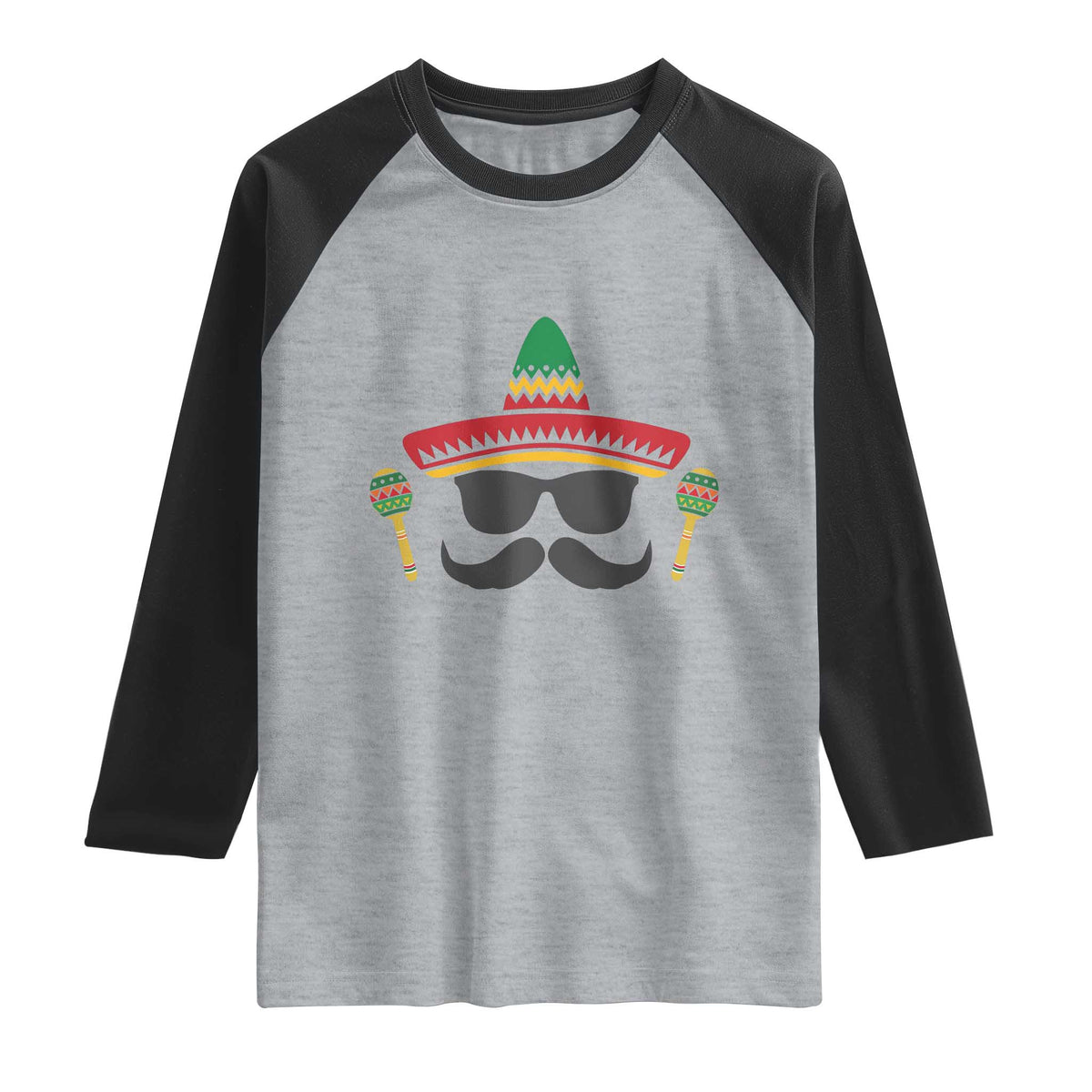 Funny Cinco De Mayo Maracas Characte Raglan Shirt Fiesta Party Gift TS12 Heather Gray Black Print Your Wear