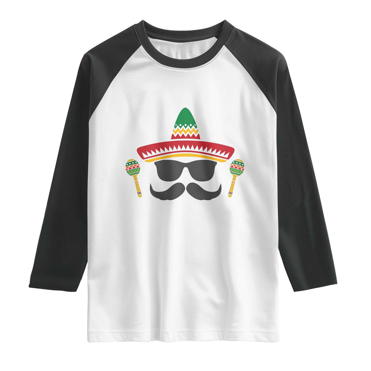 Funny Cinco De Mayo Maracas Characte Raglan Shirt Fiesta Party Gift TS12 White Black Print Your Wear