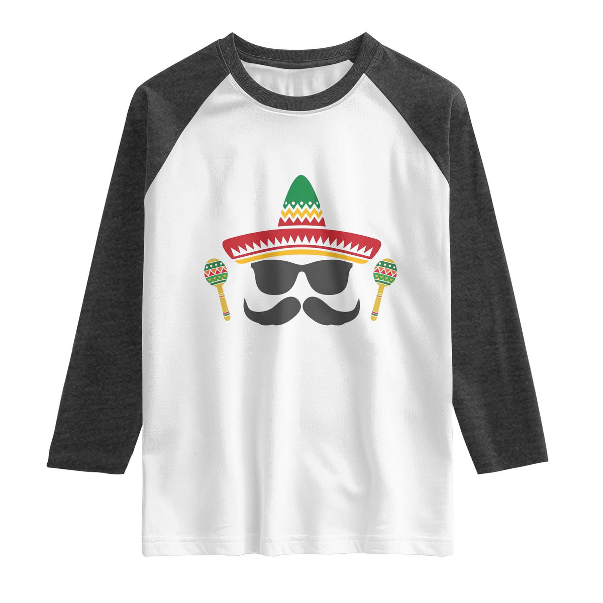 Funny Cinco De Mayo Maracas Characte Raglan Shirt Fiesta Party Gift TS12 White Heather Charcoal Print Your Wear