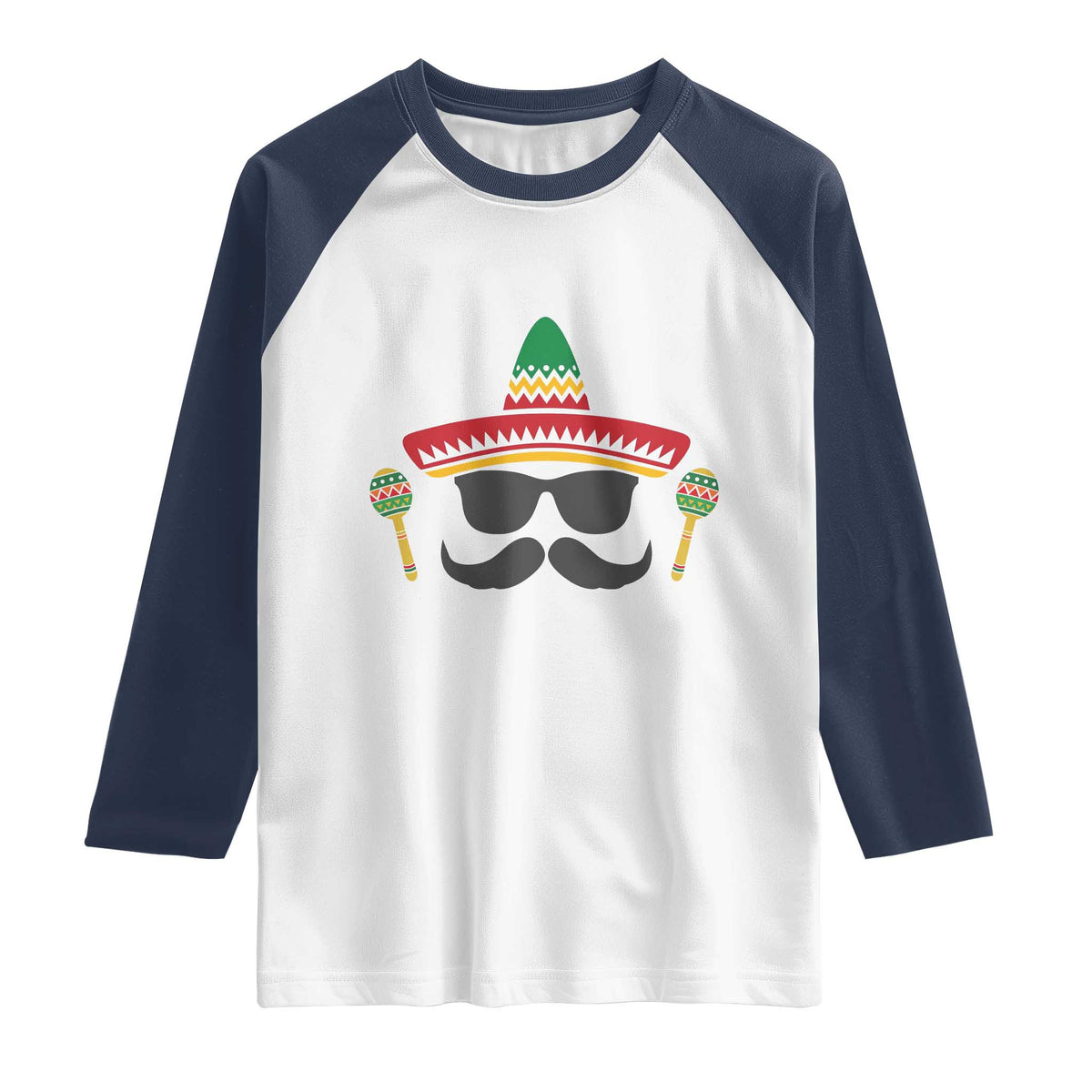 Funny Cinco De Mayo Maracas Characte Raglan Shirt Fiesta Party Gift TS12 White Navy Print Your Wear
