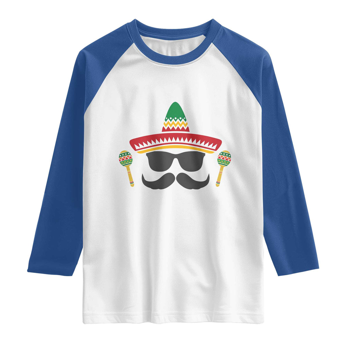 Funny Cinco De Mayo Maracas Characte Raglan Shirt Fiesta Party Gift TS12 White Royal Print Your Wear