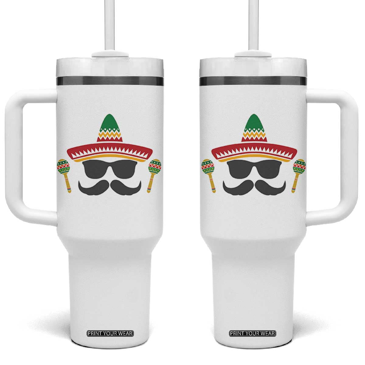 Funny Cinco De Mayo Maracas Characte Tumbler With Handle Fiesta Party Gift TS12 One Size: 40 oz White Print Your Wear