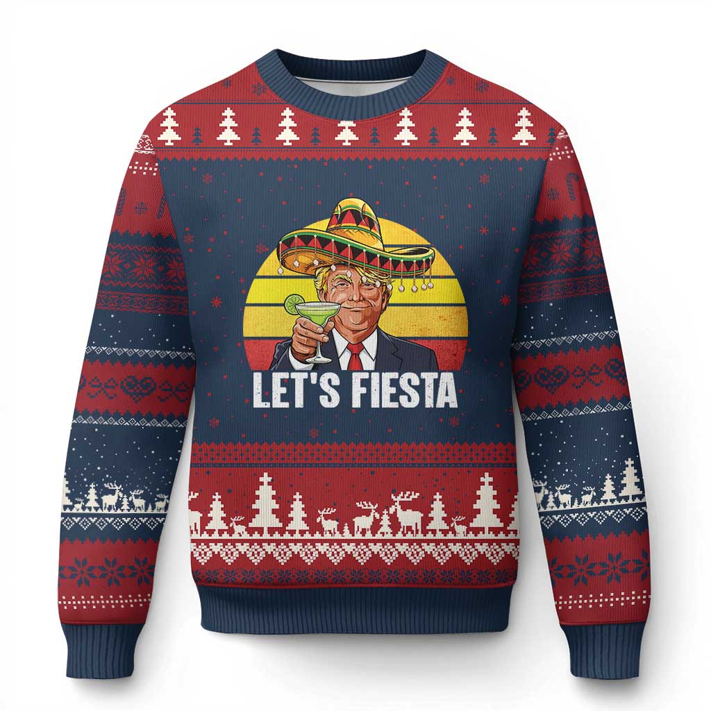 Vintage Cinco De Mayo Trump Fiesta Party Ugly Christmas Sweater Lets Fiesta TS12 Navy Red Print Your Wear