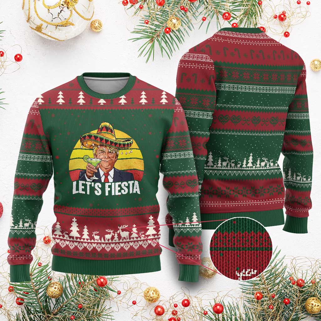 Vintage Cinco De Mayo Trump Fiesta Party Ugly Christmas Sweater Lets Fiesta TS12 Red Green Print Your Wear
