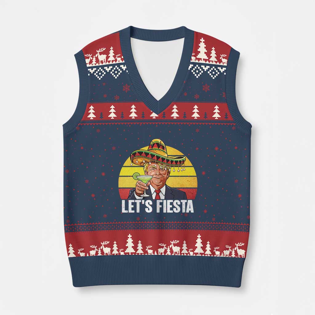 Vintage Cinco De Mayo Trump Fiesta Party V-Neck Knit Sweater Vest Lets Fiesta TS12 Navy Red Print Your Wear