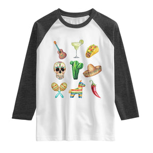Cinco De Mayo Raglan Shirt Mexican Fiesta Party Celebration TS12 White Heather Charcoal Print Your Wear